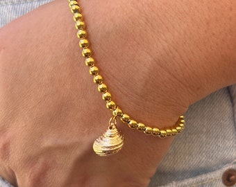 Gold Seashell Charm Bracelet, Beachy Nautical Jewelry