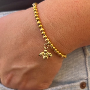 Bee bracelet, charm bracelet, bee jewelry, beekeeper gift, queen bee, honey bee, gift for her, birthday gift, bee lover, stretchy bracelet