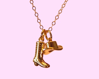14k Gold Filled Cowboy Boot and Hat Necklace, Western Jewelry