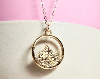 Mountain Necklace ,Wanderlust Necklace | Mountain Necklace for Women | Nature Jewelry | Unique camping gifts, 24k