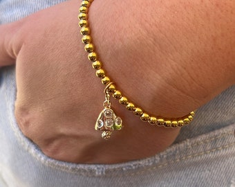 Mushroom Charm Bracelet, Gold Stainless Steel, Fairycore Cottagecore