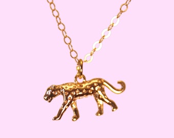 Dainty Leopard Charm Necklace, 14K Gold Filled Chain