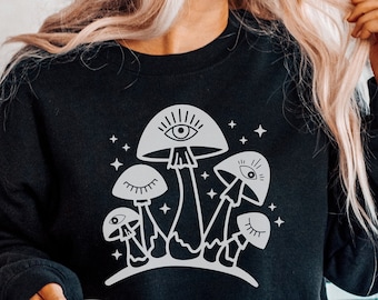Sweatshirt met paddenstoelen, botanische grafische ronde hals