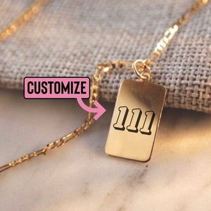 Custom Number Necklace, 14k Gold Filled, Engraved Charm