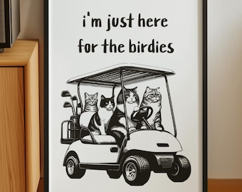 Cat Golf Cart Print, Funny Wall Art (Digital Download)