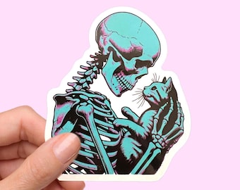 Cat Sticker, cat stickers, laptop sticker cat, skeleton sticker, funny cat, water bottle sticker, laptop sticker, computer, cute cat sticker