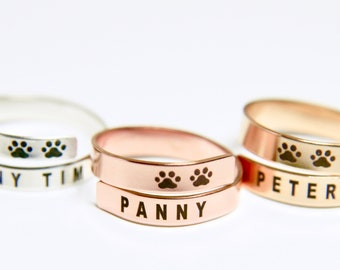 Dog Name Jewelry | Dog Loss Gift Idea | Dog Lover Gift | Custom Dog Mom | Pet Name | Dog Paw Ring | Engraved Dog Name | Custom Pet Name