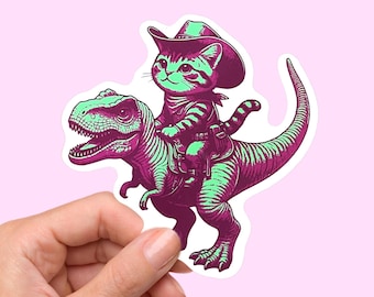 Cat Sticker, dinosaur sticker, cute sticker, cat stickers, computer sticker cat, laptop, funny cat, cowboy cat sticker, water bottle sticker