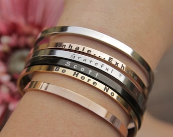 Custom Skinny Cuff | Your Own Text | Custom Bracelet | Customized Cuff | Personalized Bracelet for Women | Coordinate Bracelet | Thin Bangle