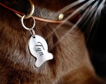 Placa de identificación personalizada para gatos / Acero inoxidable, forma de pez