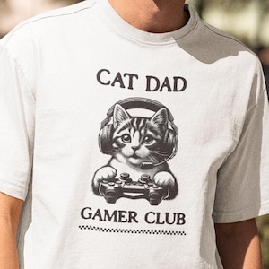 Cat Gamer Tee, Unisex Cotton Cat Dad Shirt
