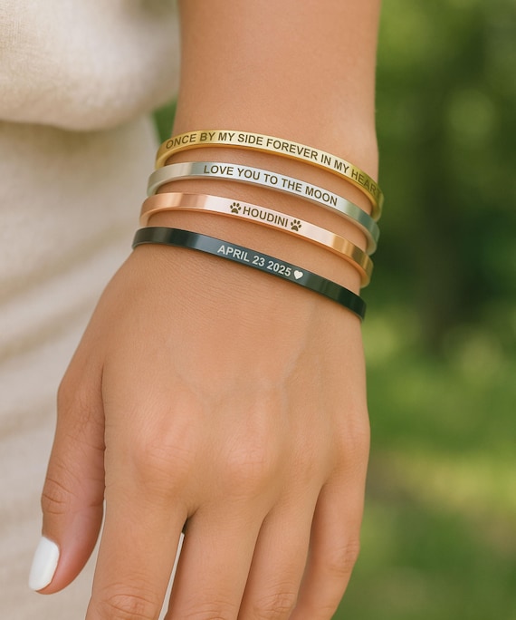 Your Own Text, Customized Cuff, Custom Bracelet, Inspirational Gift, Engraved Cuff, Personalize Bracelet, Custom Name Jewelry, Skinny Bangle