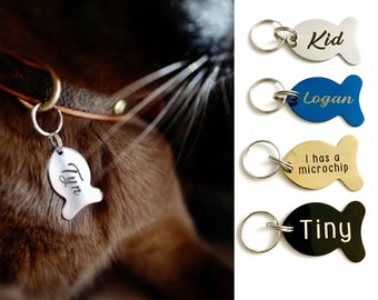 Personalized Cat Tag | Small Cat Tag | Cat ID Tag | Engraved Cat Tag | Collar Tag | Custom ID Tag | Microchipped | Pet Id Tag