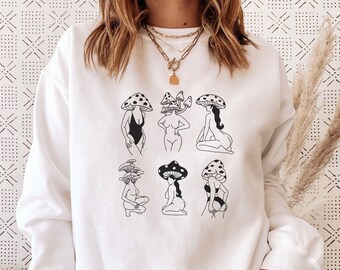 Sudadera de cuello redondo Mushroom Girls, estética botánica
