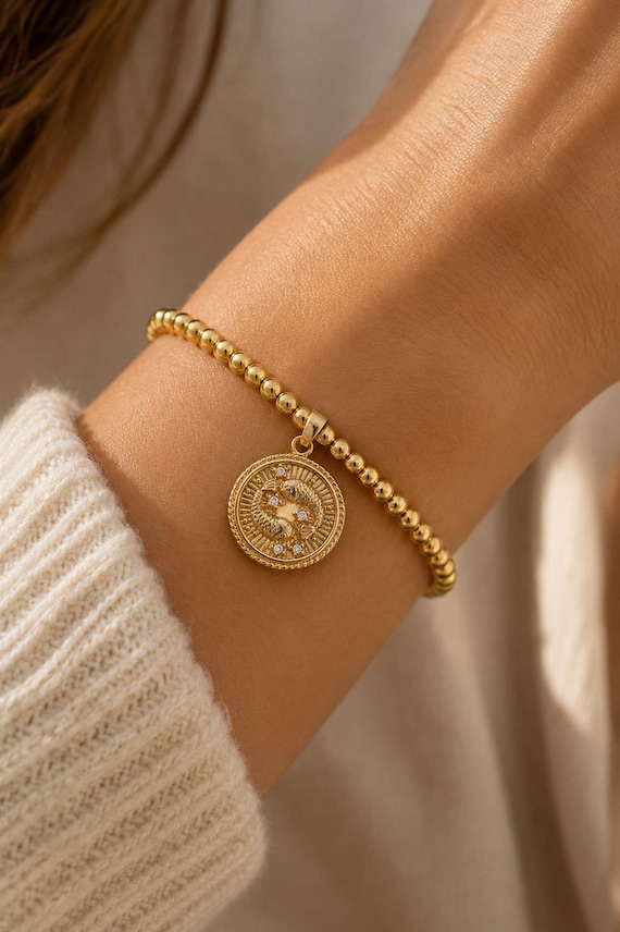 Zodiac gift, gold bracelet, gemini gifts, charm bracelet, constellation, birthday gift for her, pisces gift, scorpio gifts, virgo, leo gift