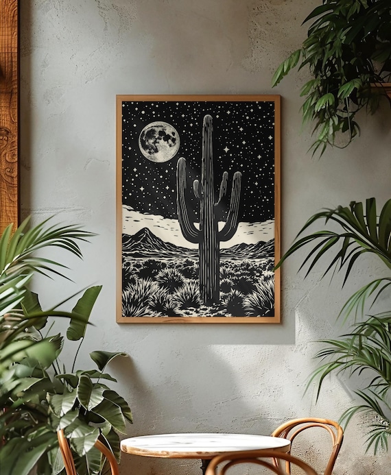 Saguaro Cactus Art Print: Southwest Desert Nightscape (Digital Print Available)