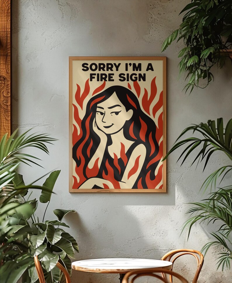 Fire Sign Zodiac Art Print, Retro Astrology Poster, Aries, Leo, Sagittarius, Wall Art image 5