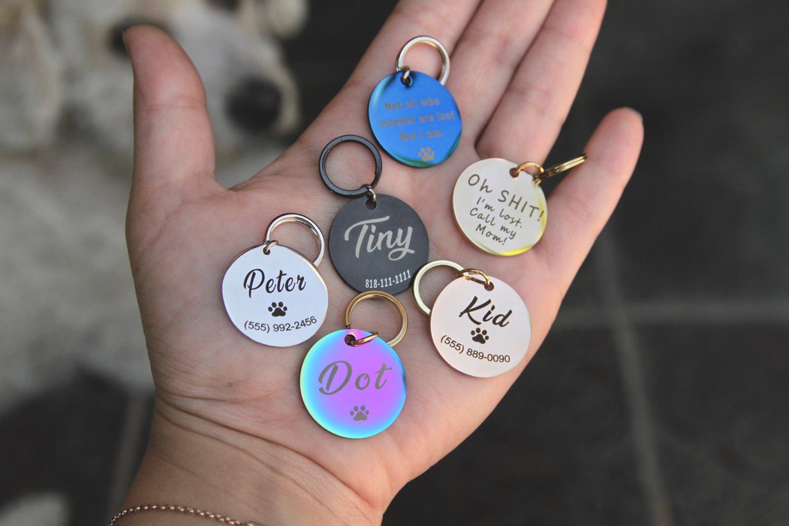 Universal Pet Tag - Microchipped Notation Tag For Dog Collars, Surgical 316 Stainless Steel (Hexagonal Chrome)