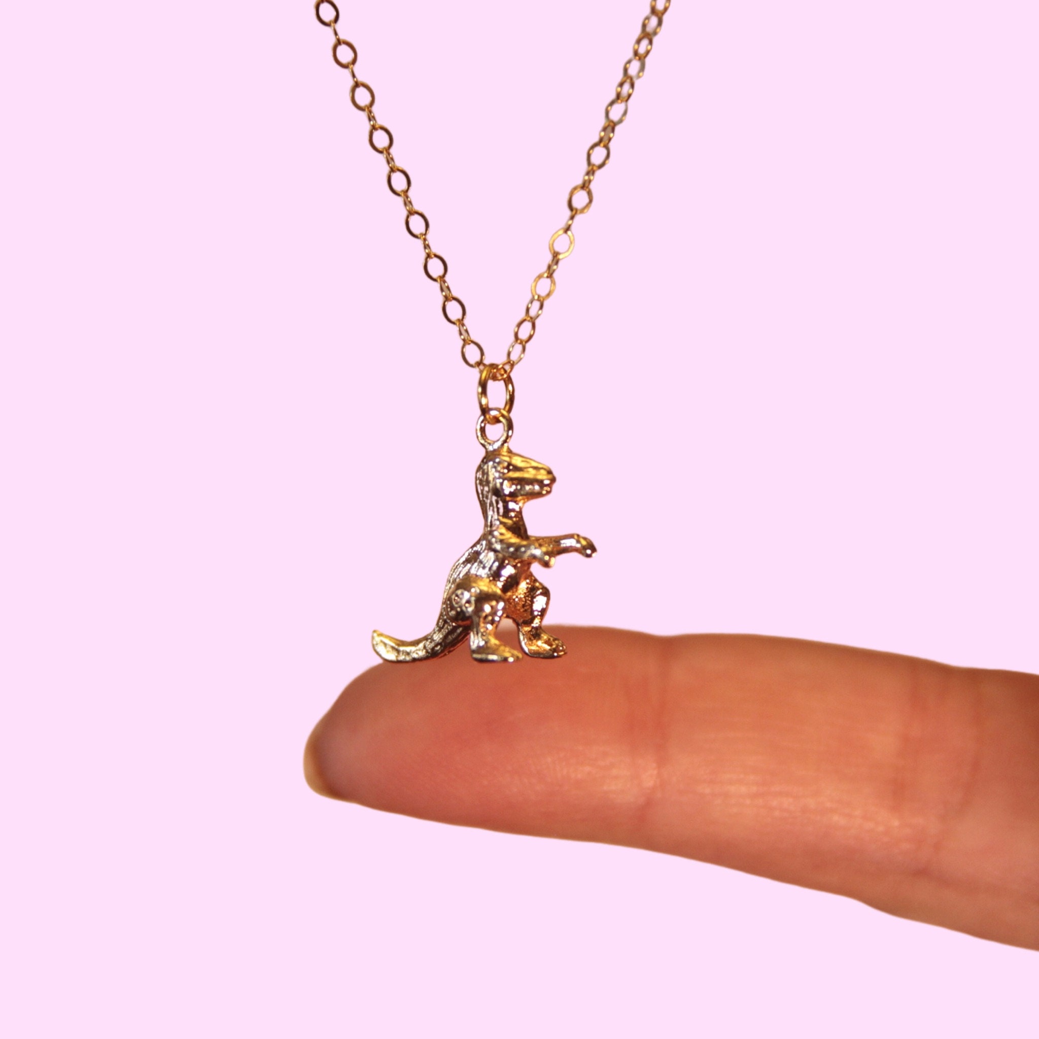 Collana A Y Con Ciondolo Teschio Di T-Rex In Oro – Gioiello Lungo A Catena Per Donna E Ragazza, Regalo Originale