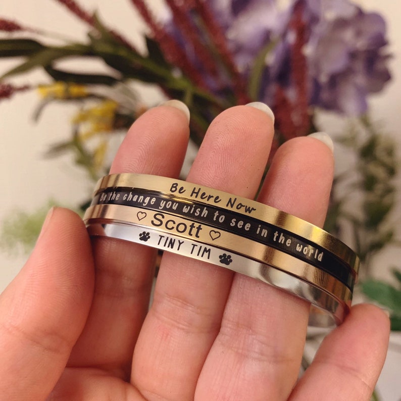Your Own Text, Customized Cuff, Custom Bracelet, Inspirational Gift, Engraved Cuff, Personalize Bracelet, Custom Name Jewelry, Skinny Bangle image 6