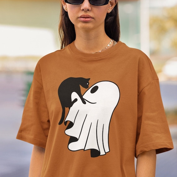 Retro Halloween Ghost Cat Shirt, Unisex Fit