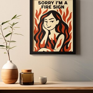 Fire Sign Zodiac Art Print, Retro Astrology Poster, Aries, Leo, Sagittarius, Wall Art image 4