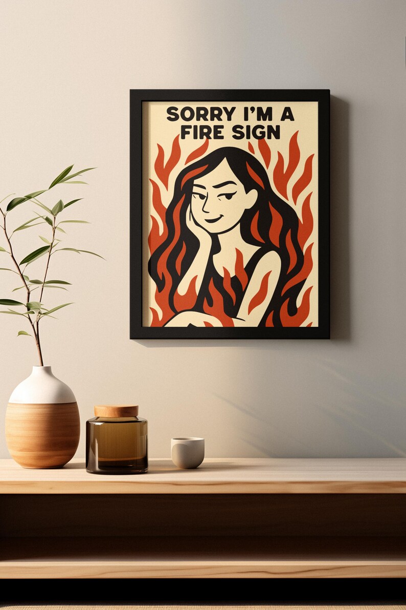 Fire Sign Zodiac Art Print, Retro Astrology Poster, Aries, Leo, Sagittarius, Wall Art image 4