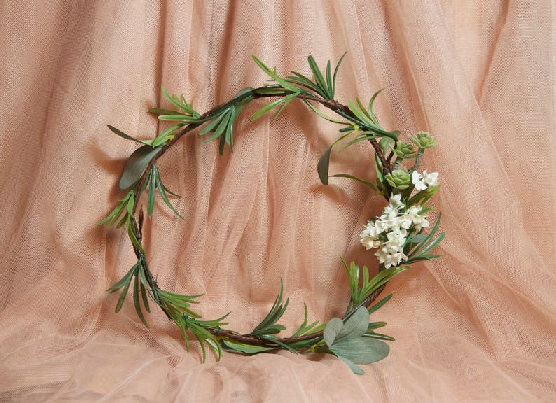 Green Flower Crown Eucalyptus flower crown Green Wedding Crown Eucalyptus Crown Greenery Crown Green Leaf Crown Woodland crown. image 2