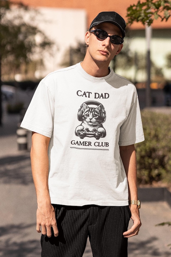 Cat Gamer Tee, Unisex Cotton Cat Dad Shirt