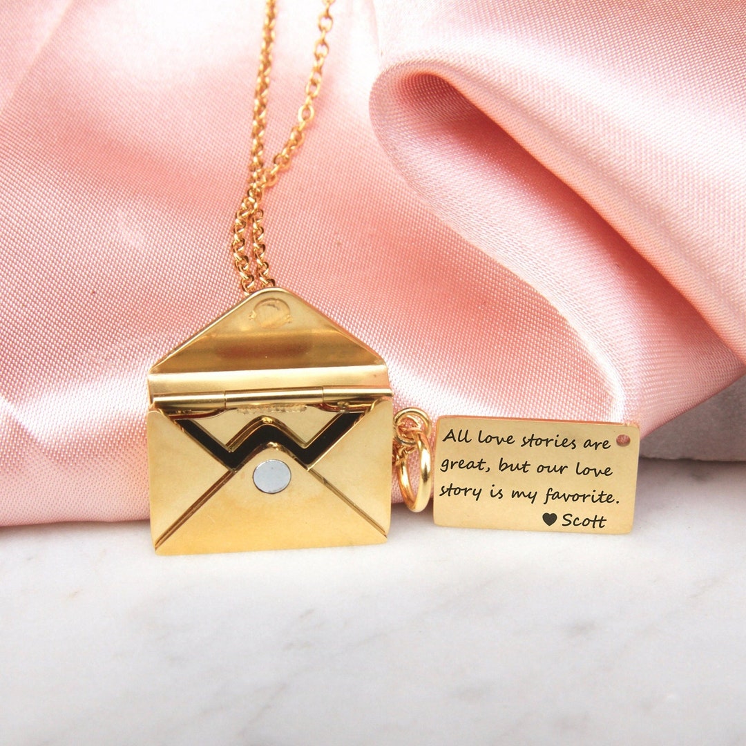 Gs Names Lockets Personalized Stainless Steel Envelope Locket Necklace, Anniversary Gift ...