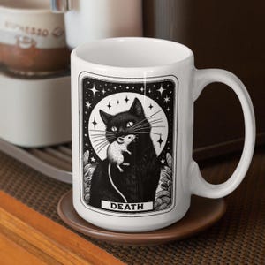 Caneca de carta de tarô, presente para amante de gatos, carta de tarô, presentes de tarô, caneca de halloween, gato preto, caneca de gato, caneca engraçada, presente de halloween, caneca de café, chá