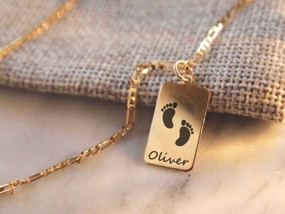 Personalized Baby Foot Keychain Pendant with Name in 14K Gold