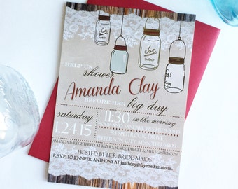 Mason Jars | Rustic Lace | Bridal Shower Invitation | Digital File