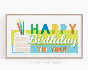 Samsung Frame TV Happy Birthday To You Sign, Digital Download, blue and green birthday