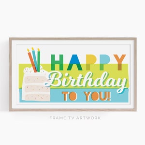 Samsung Frame TV Happy Birthday To You Sign, Digital Download, blue and green birthday