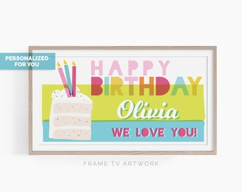 Samsung Frame TV Custom Birthday Sign, Digital Download, pink and green birthday