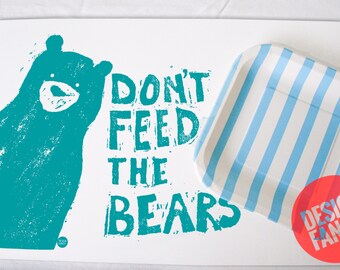 BLUE Don't Feed the Bears placemat- 11x17in