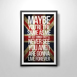 Kunstdruk muziekcitaten (&#39;Live Forever.&#39;)