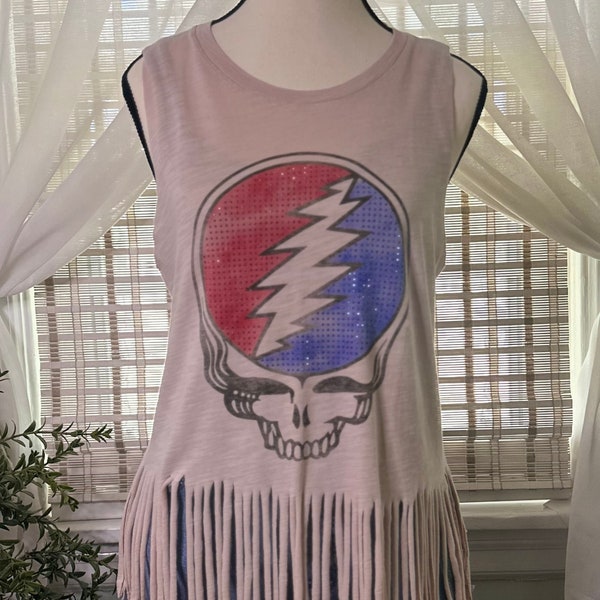 Upcycled Fringe Tank- Grateful Dead