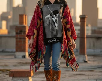 Butterfly Top “Jimi Hendrix” Kantha Sleeves Fringed Poncho