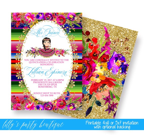 Quinceanera Mexican Fiesta Invitationmexican Quince Invite Etsy
