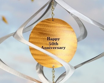 Anniversary Copper Wind Spinner "Nova" | 50 25 7 Chime Garden Gift Engraving Outdoors Remembrance Chimes Personalize Wedding 7