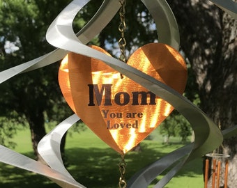 Nova Heart Metal Wind Spinner | Mother's Day Anniversary Garden Gift Engraving Memorial Remembrance Chime  Personalize Wedding