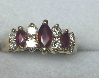 14kt yellow gold diamonds and ruby ladies ring