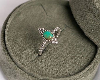 Dainty Genuine Turquoise Ring - Handmade 925 Sterling Silver Jewelry