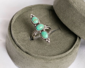 Triple Stone Kingman Turquoise Ring - Made-to-size - 925 Sterling Silver Jewelry