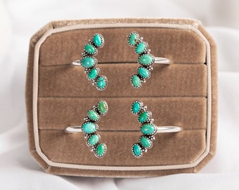 Luna Open Turquoise and Sterling Silver Cuff Bracelet - Statement Cuff - Multistone Bracelet 925