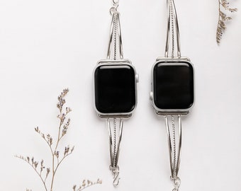 Twist Sterling Silver Apple Watch Band: Minimalist Galaxy Smartwatch Strap