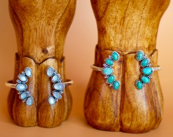 ターコイズ スターリングシルバー カフブレスレット：ルナ オープン