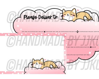 PRIDE Ginger Kitty Cat Cloud Purring Gay Lesbian Bi Trans Pink PDT &quot;Please Deliver To&quot; LGBTQ+ Blank Mailing Address Label Sticker Flakes